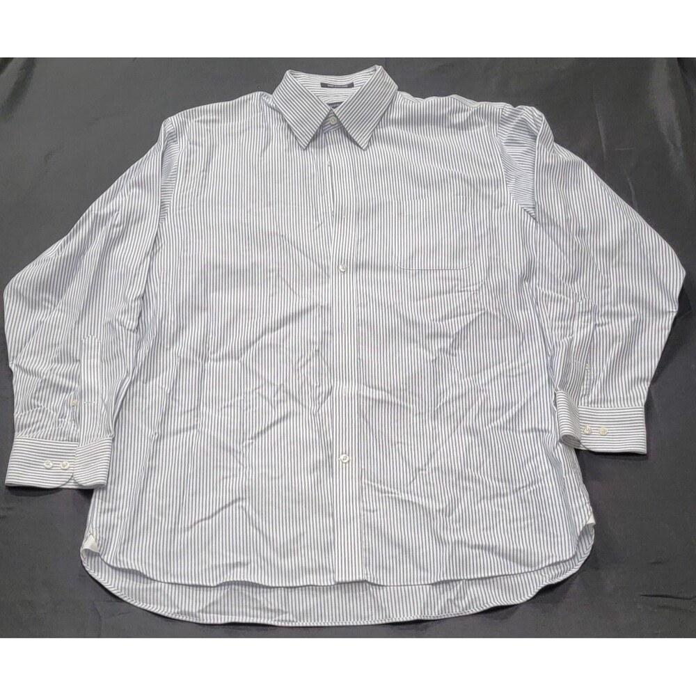 Lands End Mens Dress Shirt Blue Striped Size 17 - 34 Long Sleeve Point Collar